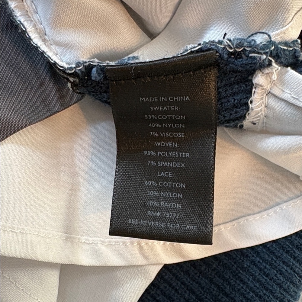 Simply Vera Vera Wang Blue Crew Neck Sweater with Lace Overlay - Picture 5 of 8